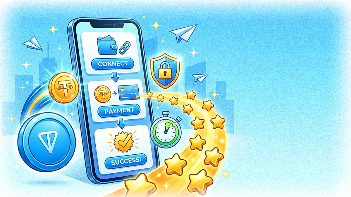 Guia passo a passo mostrando como comprar Telegram Stars com criptomoeda sem KYC